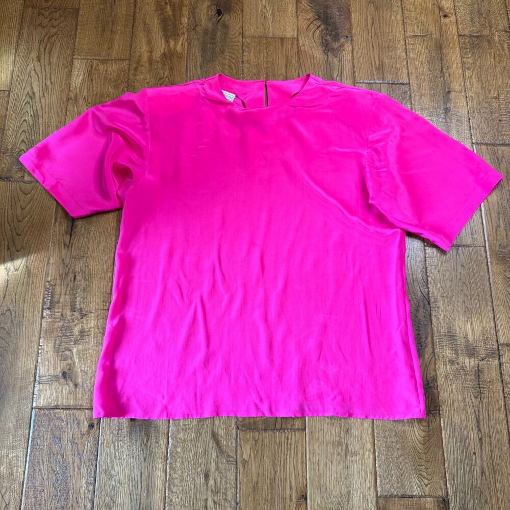 VTG Evan Picone Women's Short Sleeve 100% Silk Blouse Size 16 Hot Pink 80s